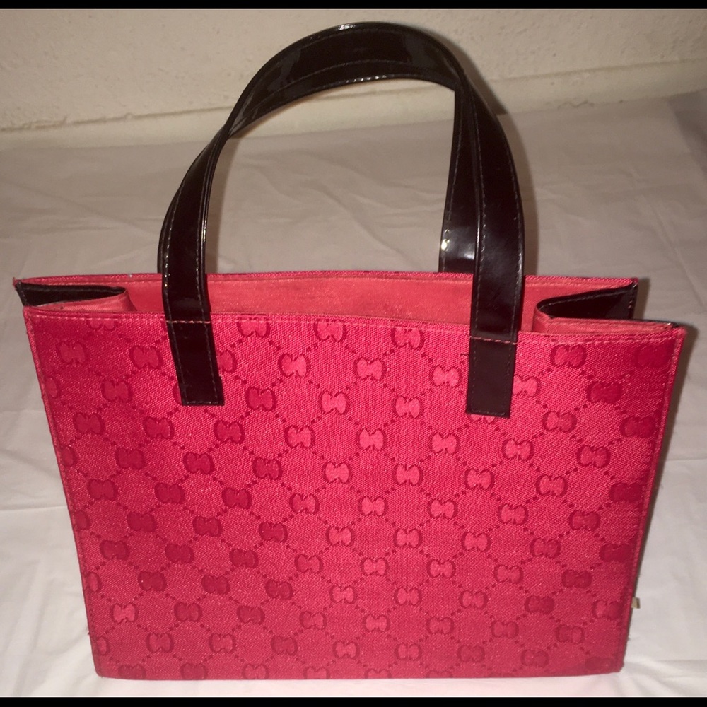 Red Box Bag w Black Patent Leather Handles